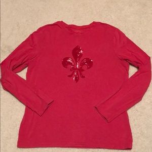 TALBOTS- Coral Fleur De Lis Long Sleeve Tee